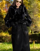 Patricia Palton dama negru elegant Fabiola din stofa cu guler din blana