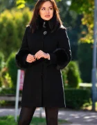 Patricia Palton elegant Lyana din lana negru captusit pe interior cu insertii de blana