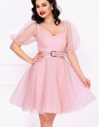 Patricia Rochie eleganta rose in clos din organza cu centura in talie
