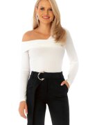 Pretty Girl Bluza alba cu un umar gol cambrata din lycra