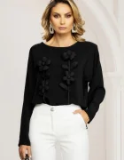 Pretty Girl Bluza dama eleganta neagra cu flori 3D aplicate