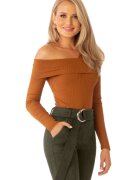 Pretty Girl Bluza maro cu un umar gol cambrata din lycra