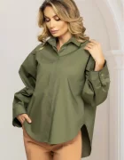 Pretty Girl Camasa dama kaki oversize cu sirag din strassuri la mansete