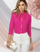 Pretty Girl Camasa office fucsia cambrata cu nasturi aurii
