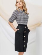 Pretty Girl Fusta eleganta neagra texturata din bumbac cu nasturi perla