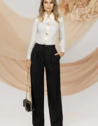 Pretty Girl Pantalon office negru drept cu pliuri in talie