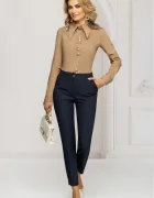 Pretty Girl Pantaloni dama bleumarin conici cu talie medie