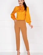 Pretty Girl Pantaloni dama office bej conici cu tiv asimetric
