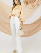 Pretty Girl Pantaloni ecru eleganti evazati cu talie inalta