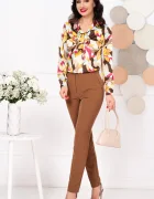 Pretty Girl Pantaloni office camel conici cu buzunare laterale