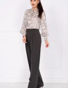 Pretty Girl Pantaloni office gri drepti cu pliuri in talie
