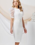 Pretty Girl Rochie de cununie ecru conica cu banda cu perle la gat