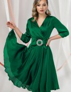Pretty Girl Rochie de ocazie eleganta verde cu funda in talie