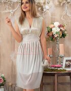 Pretty Girl Rochie de ocazie midi gri din crepe