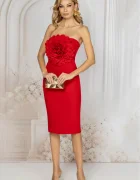 Pretty Girl Rochie de ocazie rosie eleganta conica cu floare maxi 3D