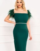 Pretty Girl Rochie de ocazie verde cu maneci din pene