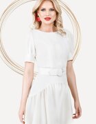 Pretty Girl Rochie de vara scurta ecru din in cu volanas