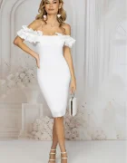 Pretty Girl Rochie eleganta alba conica cu volane decorative