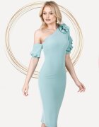 Pretty Girl Rochie eleganta de ocazie mint cu umar gol si volanase