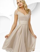 Pretty Girl Rochie eleganta din voal bej cu detalii din tulle si paiete
