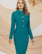 Pretty Girl Rochie eleganta office turquoise cu nasturi aurii