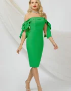 Pretty Girl Rochie eleganta verde cu umerii goi si funde maxi