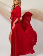 Pretty Girl Rochie lunga de seara rosie cu cordon tip funda