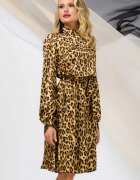 Pretty Girl Rochie midi leopard cu dantela la gat si mansete