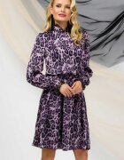 Pretty Girl Rochie midi leopard mov cu dantela la gat si mansete