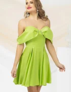 Pretty Girl Rochie mini lime eleganta cu umeri goi si strassuri