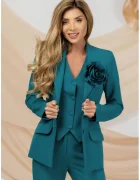Pretty Girl Sacou dama office turquoise cu floare maxi