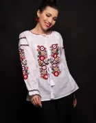 Traditional Bluza tip ie Elisabeta cu flori rosii brodate