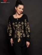 Traditional Bluza tip ie Florica neagra cu broderie aurie