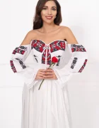 Traditional Corset alb brodat cu model geometric inspirat din portul popular