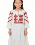 Traditional Fusta a fetita alba din bumbac
