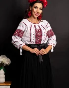 Traditional Ie a alba din bumbac Gentiana cu broderie inpirata din folclor