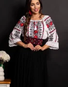 Traditional Ie a alba din bumbac Marilena cu broderie florala bogata