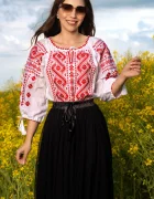 Traditional Ie a din bumbac alb Constanta cu broderie rosie