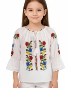 Traditional Ie a fetita Miruna din bumbac cu trandafiri brodati
