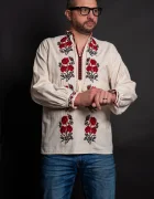 Traditional Ie a Mihail de barbat bej cu trandafiri brodati