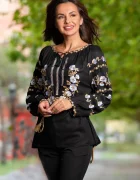Traditional Ie a neagra cu flori brodate si snur auriu