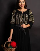Traditional Ie a neagra din bumbac Carina cu broderie aurie