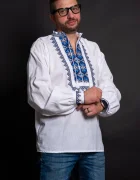 Traditional Ie a Rares de barbat din bumbac cu broderie albastra
