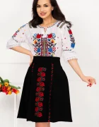 Traditional Ie alba a Marta din bumbac cu flori brodate