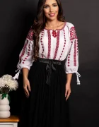 Traditional Ie alba din bumbac Marioara cu broderie rosie a