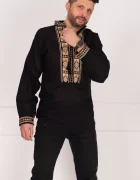 Traditional Ie barbateasca a neagra din bumbac cu broderie din matase aurie