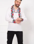 Traditional Ie barbateasca alba din bumbac cu broderie florala