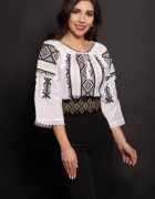 Traditional Ie dama Catrina cu broderie neagra in romburi si fir aurit