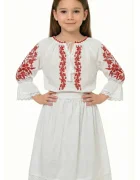 Traditional Ie fetita alba Doriana cu margarete rosii brodate