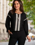 Traditional Ie neagra a cu benzi din broderie macrame
